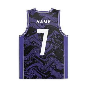 Maillot de basket respirant à séchage rapide en maille sublimée avec imprimé vague violette, uniforme de sport léger sans manches pour hommes - Product Image 2