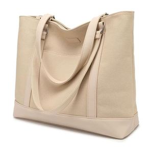 Sac fourre-tout pour ordinateur portable en toile avec logo personnalisé pour femmes, avec compartiment pour ordinateur de 15,6 pouces, poches, sac à main - Product Image 1