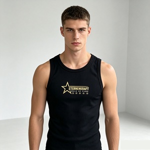 Débardeur côtelé double face à motif étoile 100 % coton pour homme, style streetwear, idéal pour l'entraînement estival – Nouvelle collection très prisée - Product Image 5
