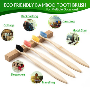 Échantillon gratuit, vente en gros, brosse à dents en bois doux noir biodégradable écologique, <span class=keywords><strong>charbon</strong></span> de bois, poils souples, brosse à dents en bambou - Product Image 4