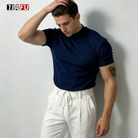Summer Custom Workout Ribbed Gym Turtleneck Short Sleeve Bodybuilding Activewear Fitness Jogger Men Clothes T-shirt