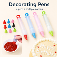 Individuelles Logo Lebensmittelechter Silikon-Spritzstift Kuchendekorations-Set mit 4 Düsen Schokoladen-Schreibstift Creme-Spritzset Backzubehör