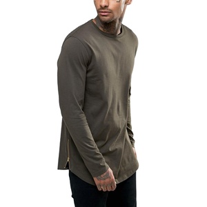 Camisetas de manga larga para hombre, 95% algodón, 5% licra, cremallera lateral, fondo redondo, alta calidad - Product Image 1
