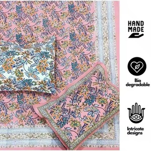 Sang Trọng Khăn Trải 220 TC Chất Lượng Cao Handmade Khối In Phức tạp Màu Hồng Hoa Thiết Kế 90 "X108" Vua Kích Thước Tấm Ga Trải Giường Bộ - Product Image 2