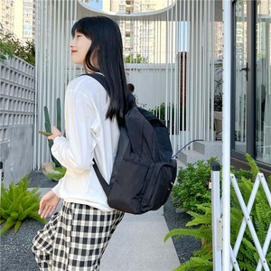 Minimalist Panelled Canvas <b>Backpack</b> Unisex Lightweight 20-37L Zipper Closure Soft Handle School - Product Image 6