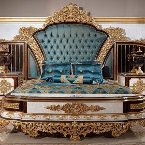 Juego de Dormitorio de Lujo Turco Tamaño King Size con Cama Doble Capitoné, Muebles de Dormitorio con Cabecero de Madera Maciza Tallada Estilo Real y Estructura de Cama en Tela de Terciopelo - Product Image 1