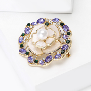 Broche de Joyería de Moda para Mujer, Aleación con Diamantes de Imitación, Perla, Flor, Broche Monet, Rosa Púrpura, Joyería para Regalo de Boda, Fiesta o Banquete - Product Image 3