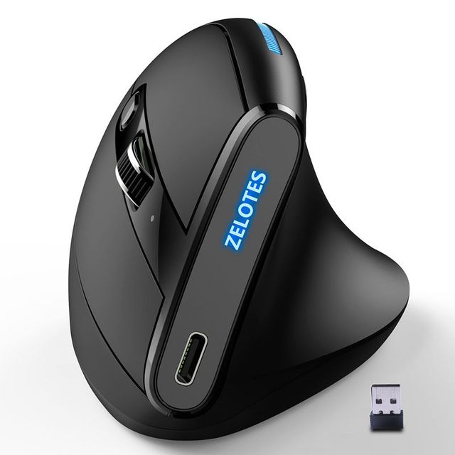 New F-36A 6 Buttons Rechargeable Ergonomic Mice 3 Adjustable DPI 2400 1600 1000 Led Light 2.4G Optical Wireless Vertical Mouse