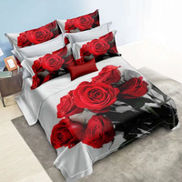 Parure de Lit de Luxe Numérique 3D Housse de Couette Motif Fleurs Roses Collections 100% Microfibre Imprimée Avec Taies d'Oreiller