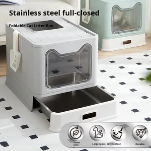 Caja de Arena para Gatos Extra Grande de Doble Capa, Metálica y de Plástico, Totalmente Cerrada, Rectangular, Antiolores, Antisalpicaduras, Diseño Plegable - Product Image 2