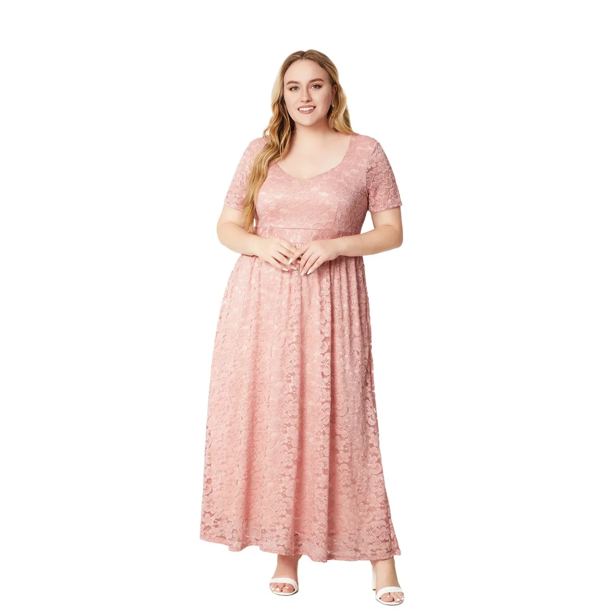 Nieuwe Stijl Plus Size Vrouwen Jurk Elegante Ronde Kraag Meisje Kant Vrouwen Plus-Size Jurk Voor Dames