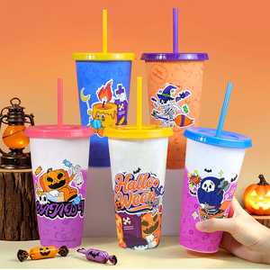 Tasses à changement de couleur réutilisables, gobelets magiques en plastique pour boissons froides, eau, <span class=keywords><strong>café</strong></span>, 16 et 24 oz, avec couvercle et paille - Product Image 3