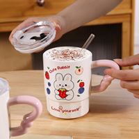 Taza de Café de Cerámica Creativa, Apta para Lavavajillas, con Pajita, Linda Taza para Agua, Adecuada para Uso en el Hogar y la Oficina