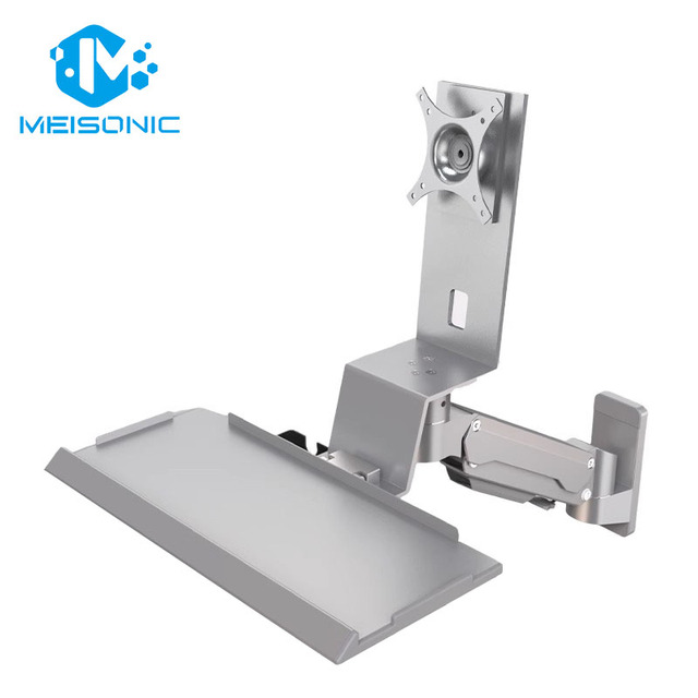 Silver T9-GA01KBL-S VESA Wall Mount Mouse Keyboard Stand New Commercial Use Folding Design Cable Duct Monitor Arm