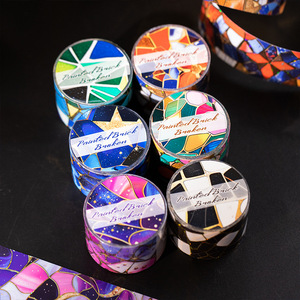 <span class=keywords><strong>1</strong></span> rouleau de ruban adhésif de la série Colorful Brick Fragments, ruban estampé à chaud avec motifs de briques colorées pour bullet journal DIY - Product Image 1