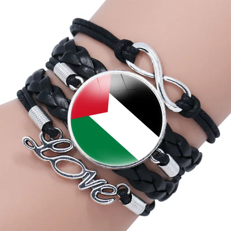Gelang batu waktu bendera Palestina gelang anyaman multi lapis