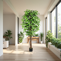Nouvel Arbre Artificiel Ficus en PE avec Tronc en Plastique et Feuilles Vertes – Feuilles de Ficus et Banian pour Décoration Intérieure