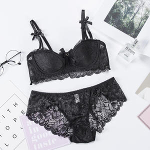 Ropa interior personalizada de encaje francés para mujer Ropa interior sexy fina con aros Push-Up Translúcido Bran - Product Image 1