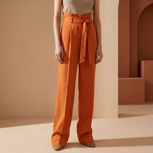 Tall Linen Casual Breathable Wide Leg <strong>Trousers</strong> <strong>Women</strong> <strong>UK</strong> 34 Inch Inside Leg <strong>Summer</strong> with Waist Belt OEM Custom - Product Image 1