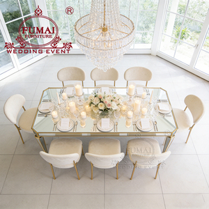 gold Stainless Steel <b>Table</b> with 6 Chairs Mirror Glass Banquet Event <b>Party</b> Dining Room Furniture for Wedding Celebration - Product Image 3