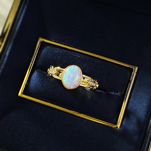 チェーンデザイン<span class=keywords><strong>925</strong></span>シルバーリング女性用、新しいゴールドメッキ1カラットホワイトオパールユニークなパターン番号ファッションジュエリーリング - Product Image 6