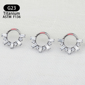 G23 <b>Titanium</b> Nose <b>Ring</b> 8mm Snowflake Zircon Inlay Closed Mouth Body Jewelry - Product Image 3