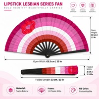 Éventail pliant personnalisé arc-en-ciel en bambou, plastique et bois, avec porte-rouge à lèvres, cadeau pour la fierté lesbienne