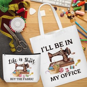 Borsa tote in tela stampata '<span class=keywords><strong>I</strong></span>'ll Be In My Office', pochette per trucchi, regali divertenti per sarte, amanti del cucito, mamme - Product Image 5