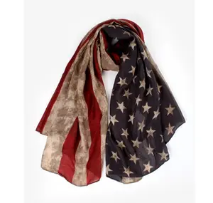 RTS Stock women poly voile scarves polyester custom american flag print scarf