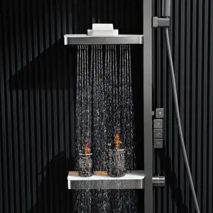 Top 1 Grey Piano Led Dusch set Digital Smart Brass Embedded Wand montage Sky Ladder Wasserfall Bad armaturen und Dusche