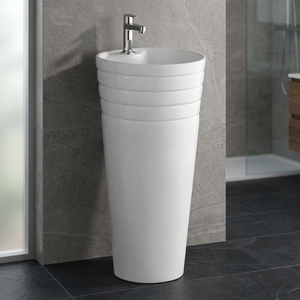 White Porcelain Modern Art Wash <b>Basin</b> with Full Pedestal Designer Bathroom Sanitary Ware - Product Image 5
