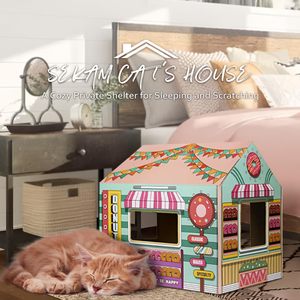Casetta per Gatti in Cartone con Tiragraffi, Negozio di Ciambelle per Interni/Esterni, Tiragraffi e Decorazione per <span class=keywords><strong>la</strong></span> Casa, Nascondiglio per Piccoli Animali - Product Image 5