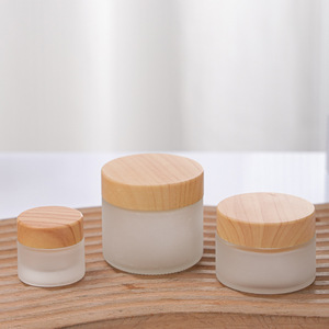 Luxury Frosted Glass <strong>Jars</strong> with Lids for <strong>Cosmetic</strong> Wood Grain Lid Glass 5-100g clear <strong>Cosmetics</strong> Bottle for Eye Cream Face Cream - Product Image 3