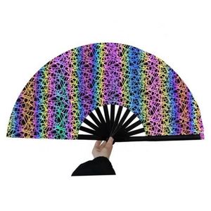 Grand éventail pliant scintillant pour rave, grand éventail holographique irisé avec étui et sac, idéal pour les festivals, les fêtes et les cadeaux promotionnels - Product Image 5