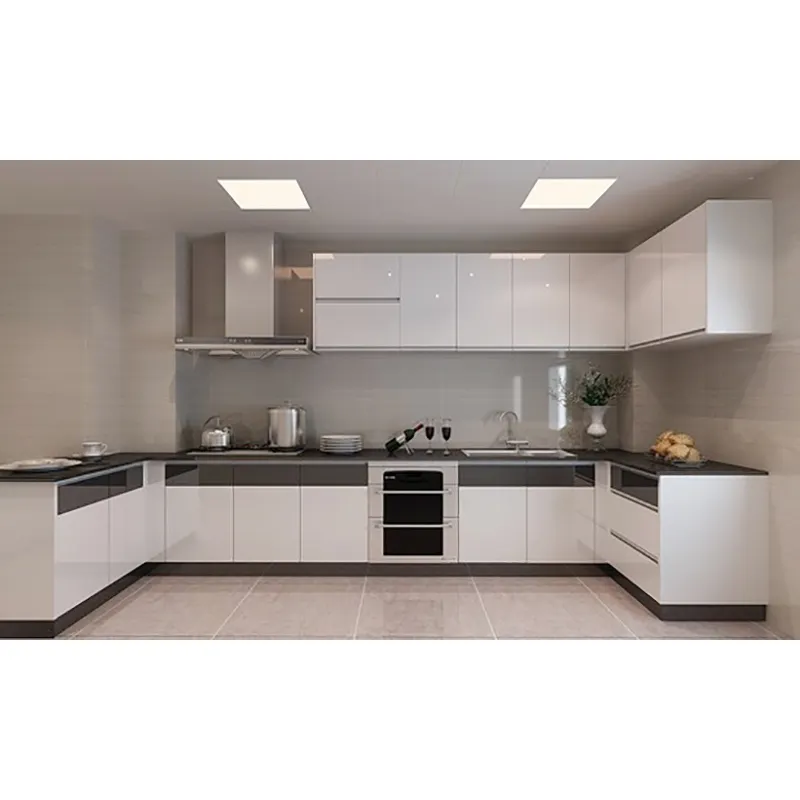 आधुनिक लक्जरी विला अपार्टमेंट सफेद लाह उच्च चमक नई डिजाइन रसोई मंत्रिमंडलों