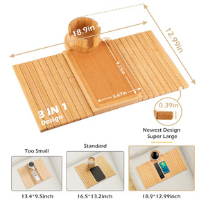 Bamboo <b>Sofa</b> Armrest <b>Tray</b> With Cup Holder Non Slip Snack <b>Tray</b> For Watching Tv Modern Simple Design - Product Image 4