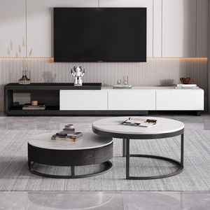 Moderno di lusso in marmo legno allungabile tavolino rotondo e Tv Set con cassetti casa soggiorno mobili in <span class=keywords><strong>pietra</strong></span> Design - Product Image 1