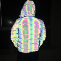 Manteau d'hiver matelassé coupe-vent à capuche avec logo avant en polyester/coton, épais et chaud, pour hommes et femmes, réfléchissant et lumineux, collection 2025
