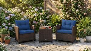 PE Rattan Bistro Set for Outdoor Balcony Porch <b>Garden</b> [BeNK] 3-Piece Modern Wicker Outdoor Bistro Furniture Set - Product Image 3