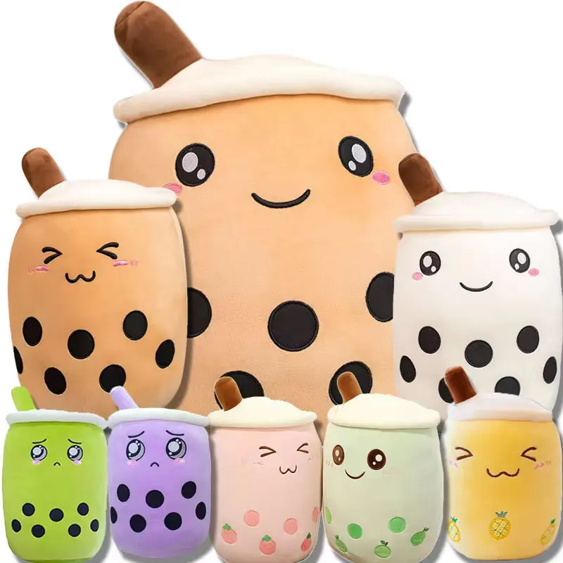 Oreillers en peluche dessin animé Kawaii, jouet en peluche, Fruit, lait, Boba bulle de thé, café en peluche, coussin doux, 1 pièce