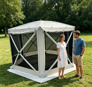 Tente pop-up pliable avec mât supérieur, grande capacité, espace <span class=keywords><strong>de</strong></span> camping avec parois latérales en Oxford enroulables - Product Image 3
