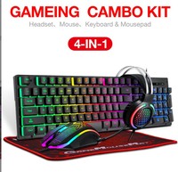 Ensemble de jeu tout-en-un : clavier rétroéclairé à touches colorées, souris lumineuse à effet de respiration, casque filaire, accessoires de bureau portables