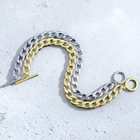 Bracelet chaîne cubaine en acier inoxydable plaqué or 18 carats et argent, réglable avec fermoir OT, style minimaliste pour couple, directement de l'usine