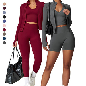TZ7725-<span class=keywords><strong>4</strong></span> senza cuciture Super elasticizzato maniche lunghe Crop Top Yoga Set reggiseno sportivo Fitness Set <span class=keywords><strong>3</strong></span> pezzi per le donne - Product Image 5