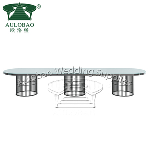 Lujosa mesa de comedor de latón dorado para 8 personas de boda para restaurante - Product Image 6
