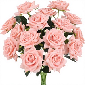 Flores Artificiales de Terciopelo de 4.33 Pulgadas con Tallo, Rosas Rosadas Artificiales para el Día de San Valentín, Bodas, Ramos de Novia, Decoración del Hogar - Product Image 1