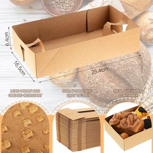 ถาดอาหารกระดาษคราฟท์กันน้ำมัน 4 มุม กล่องอาหารกระดาษแข็งแบบพับได้ ถาดกระดาษแข็งแบบใช้แล้วทิ้ง - Product Image 3