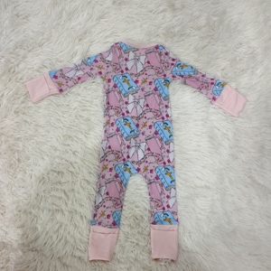 Jumpsuit Bayi Perempuan Bahan Bambu Lembut Ramah Kulit, Ritsleting Halus, Nyaman untuk Pakaian Tidur dan Santai di Rumah - Product Image 3
