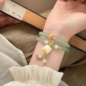 Chinese Green Jade <b>Bracelet</b> Lucky Stretch Handmade Artificial Jade <b>Bracelet</b> Lion Charm Double Circle Glass <b>Bead</b> <b>Bracelets</b> - Product Image 2