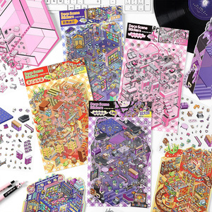 Confezione da 4 adesivi grandi in PET per paesaggistica, con motivo 'Today's Business in Fourteen Rounds' e adesivi 3D a forma di casetta impilabili - Product Image 1